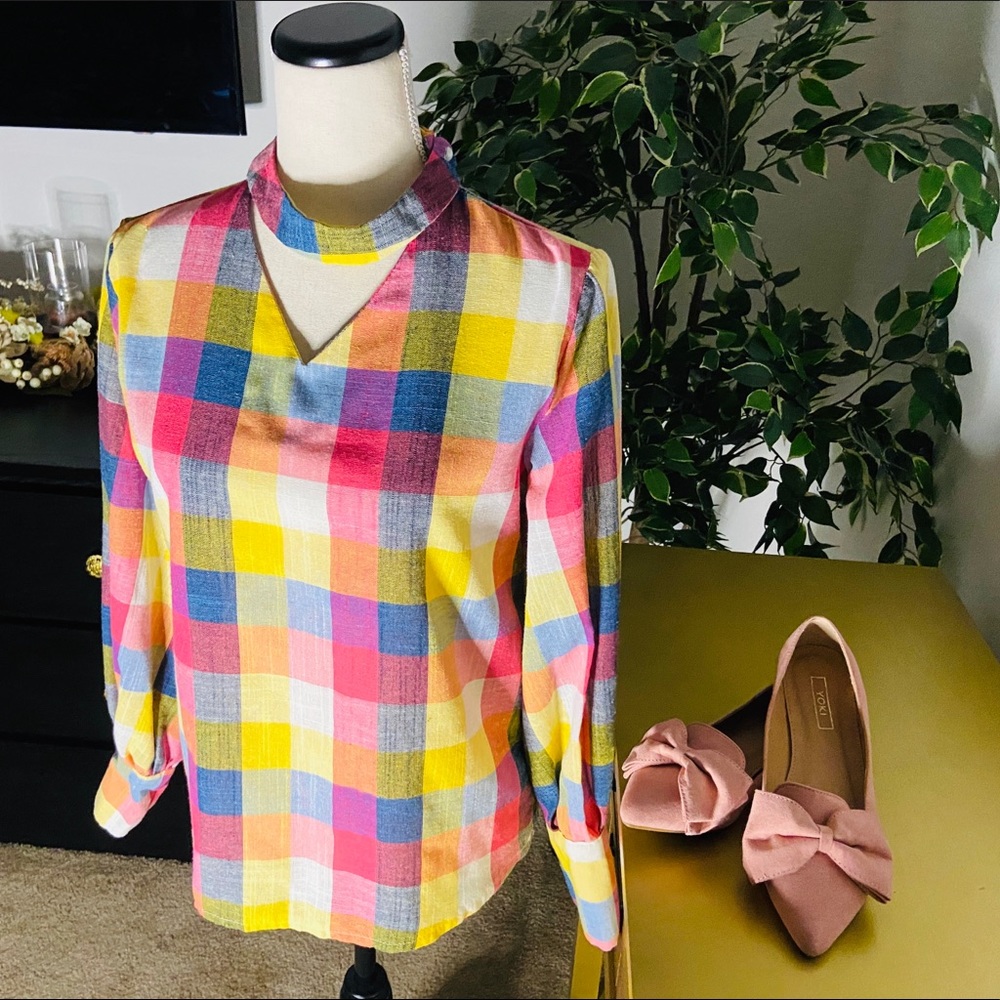 Color Block Plaid Top